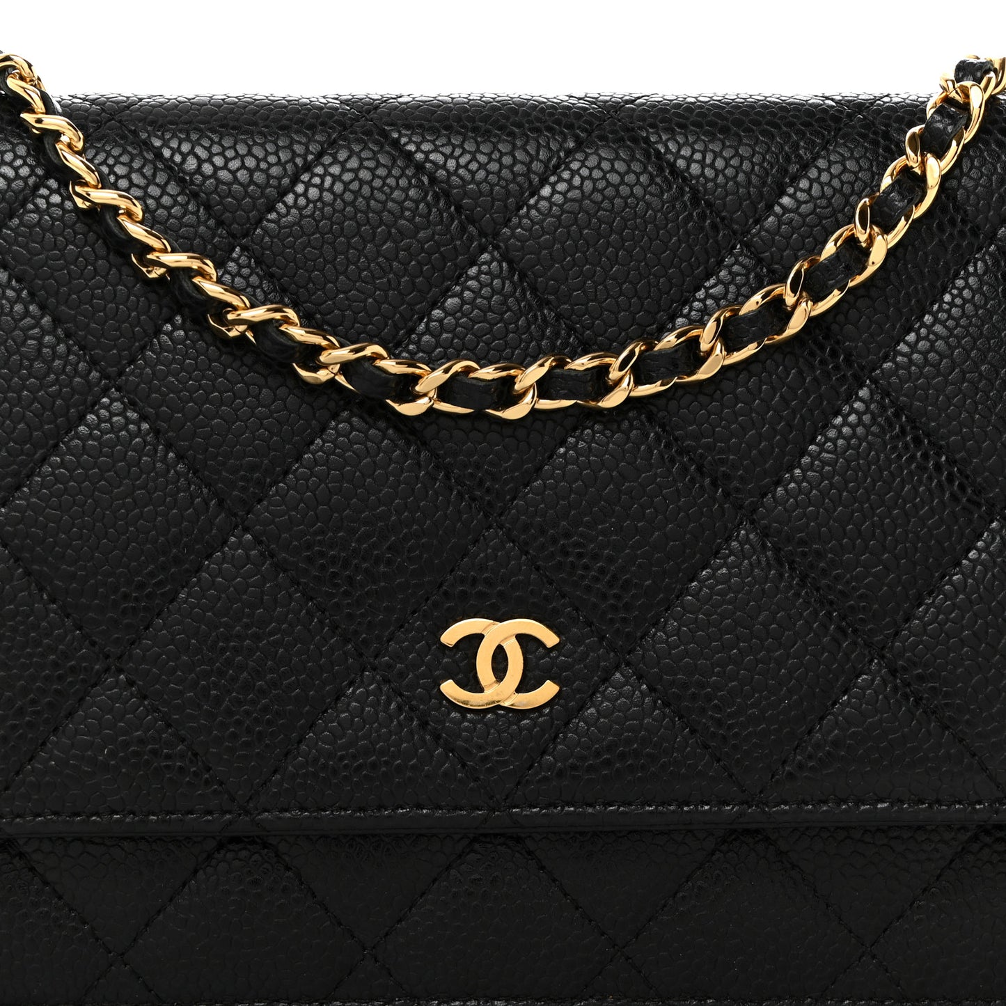 Caviar Quilted Wallet on Chain WOC Black