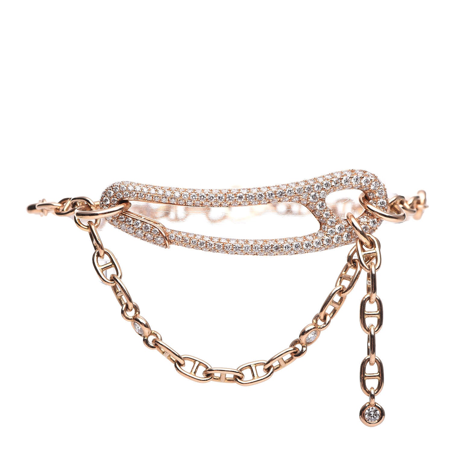 Hermes 18K Rose Gold Pave Diamond MM Chaine d'Ancre Punk Bracelet SH 1 of 5