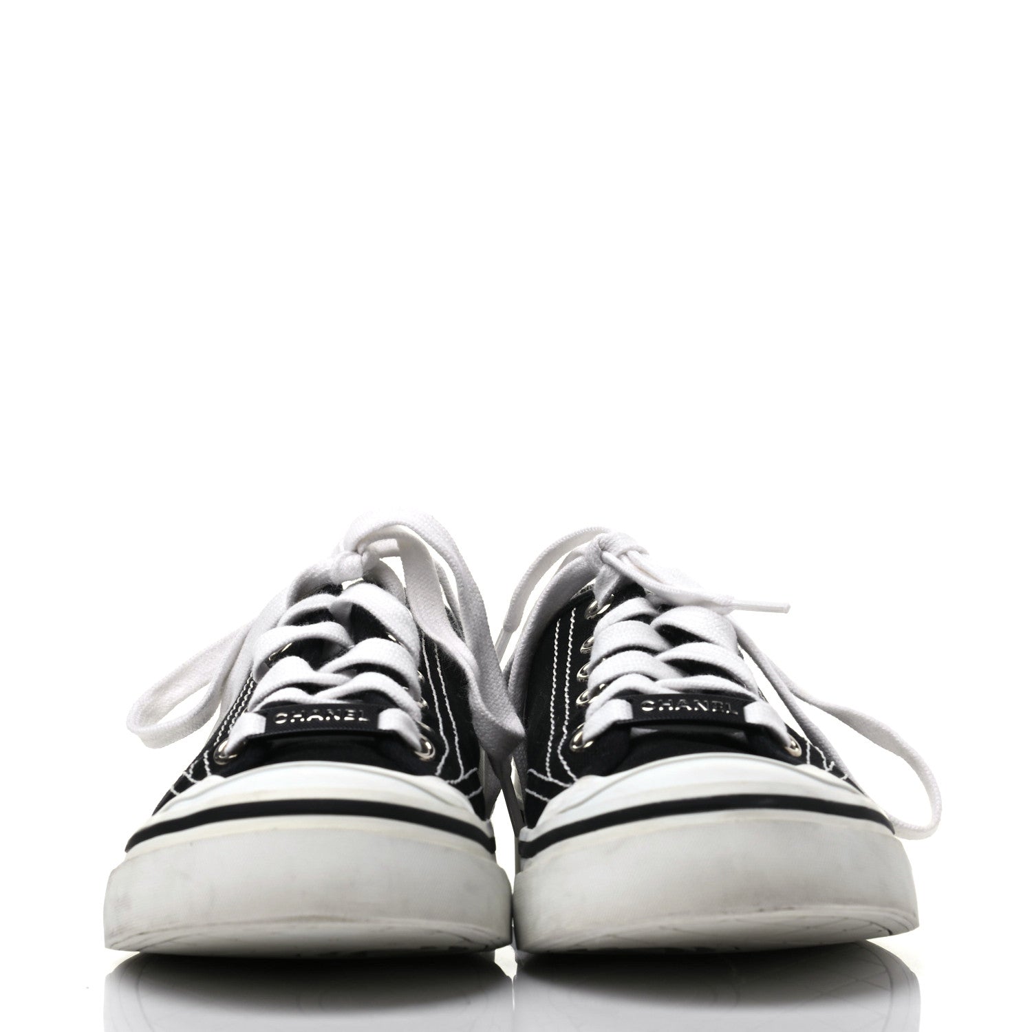 Chanel Canvas Lace Up Cap Toe Sneakers 36.5 Black 2 of 12