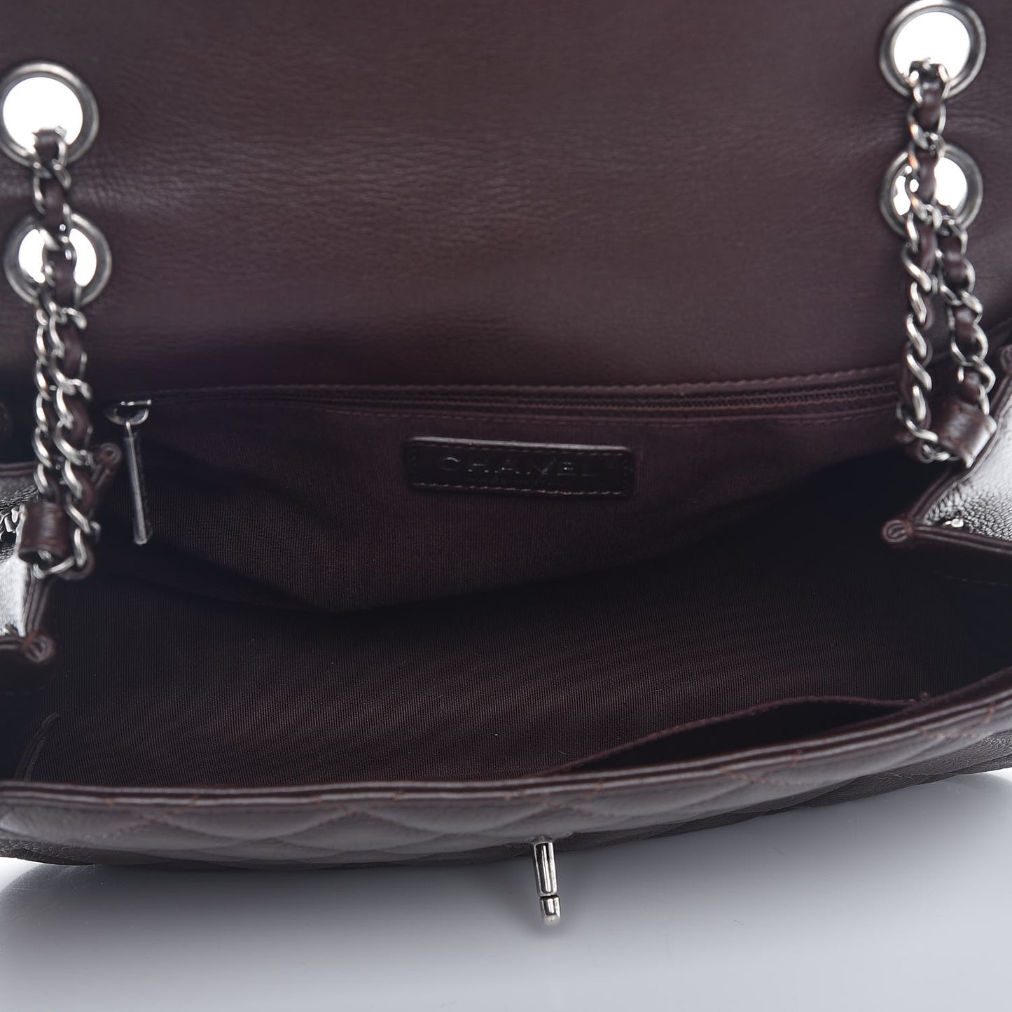 Grained Calfskin Quilted Medium Frame In Chain Flap Brown