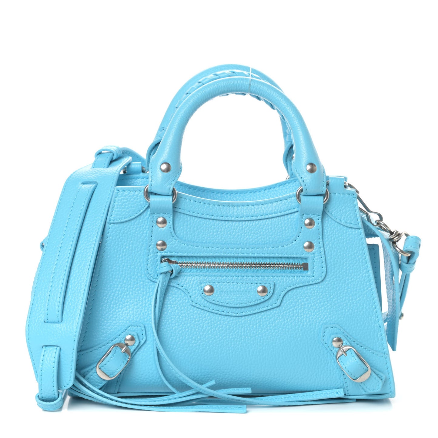 Grained Calfskin Neo Classic Silver Hardware Mini City Azur