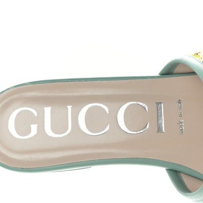 Gucci Sequin Satin Calfskin Matelasse GG Marmont Flat Slide Sandals 39.5 Grigio Argento Verde Chiaro Rosa Giallo Light Water Green 7 of 8
