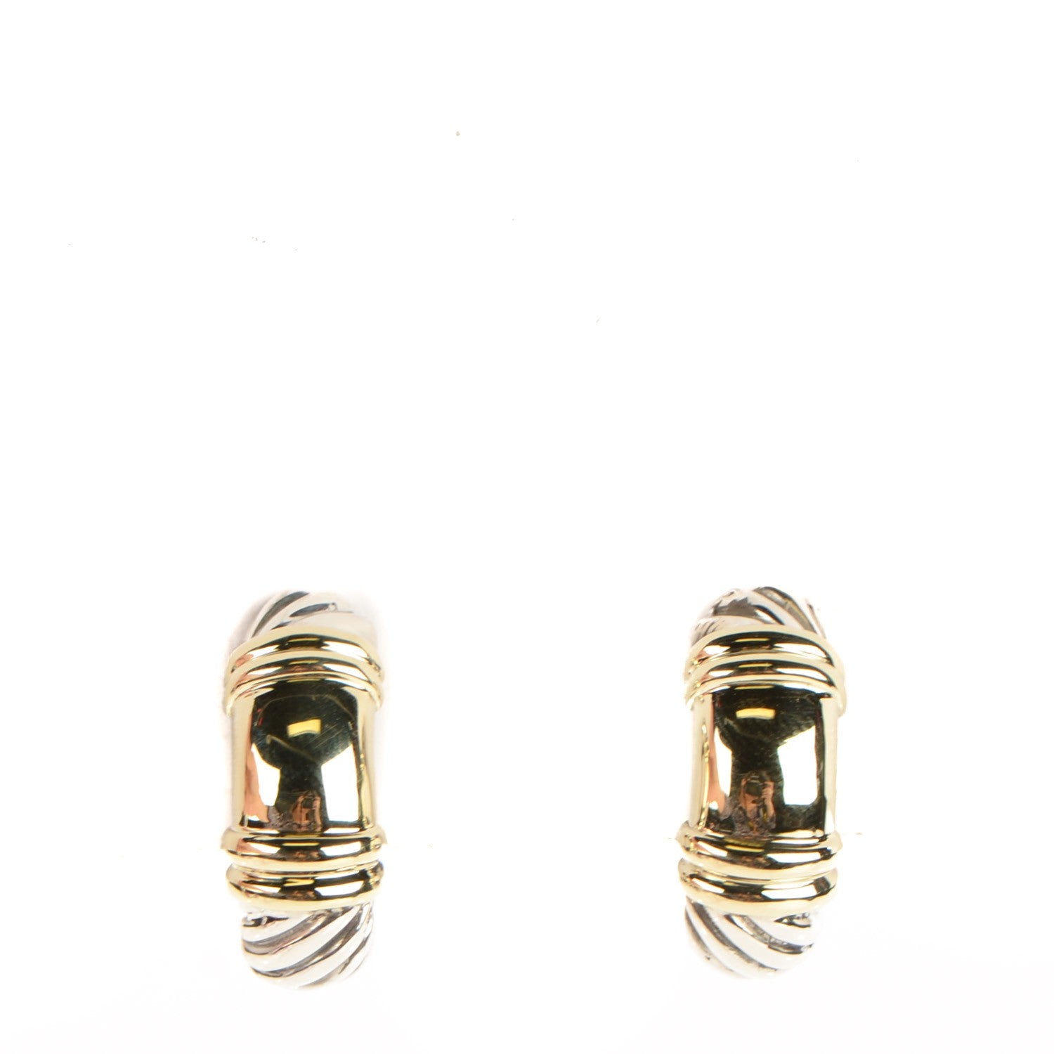 David Yurman Sterling Silver 14K Yellow Gold Huggie Hoop Earrings 1 of 4