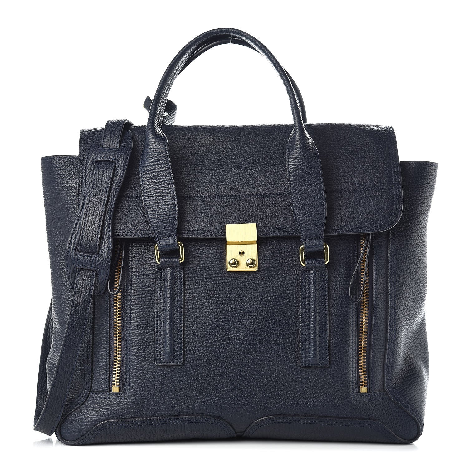 3.1 Phillip Lim 3.1 Textured Calfskin Large Pashli Satchel Ink 1 of 10