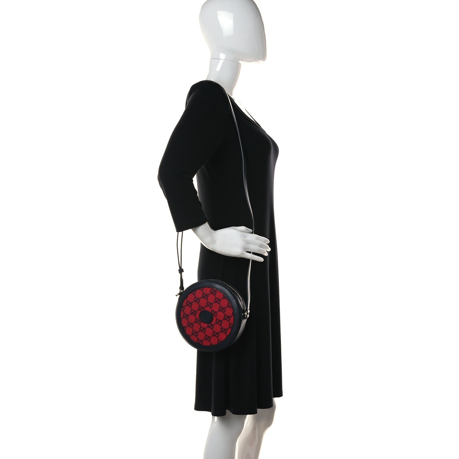Gucci Monogram Multicolor Textured Calfskin Retro Interlocking G Round Shoulder Bag Red Blue 2 of 13