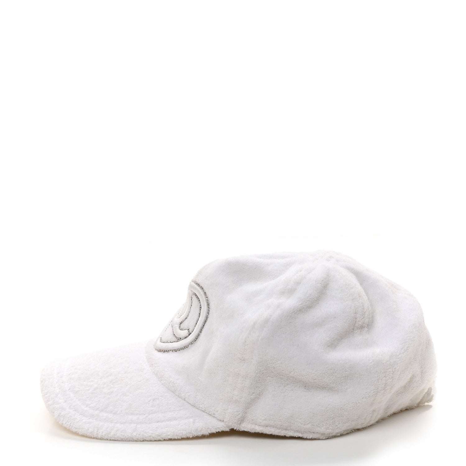 Chanel Terry Cotton Chain Embellished CC Heart Cap Hat L White 4 of 8