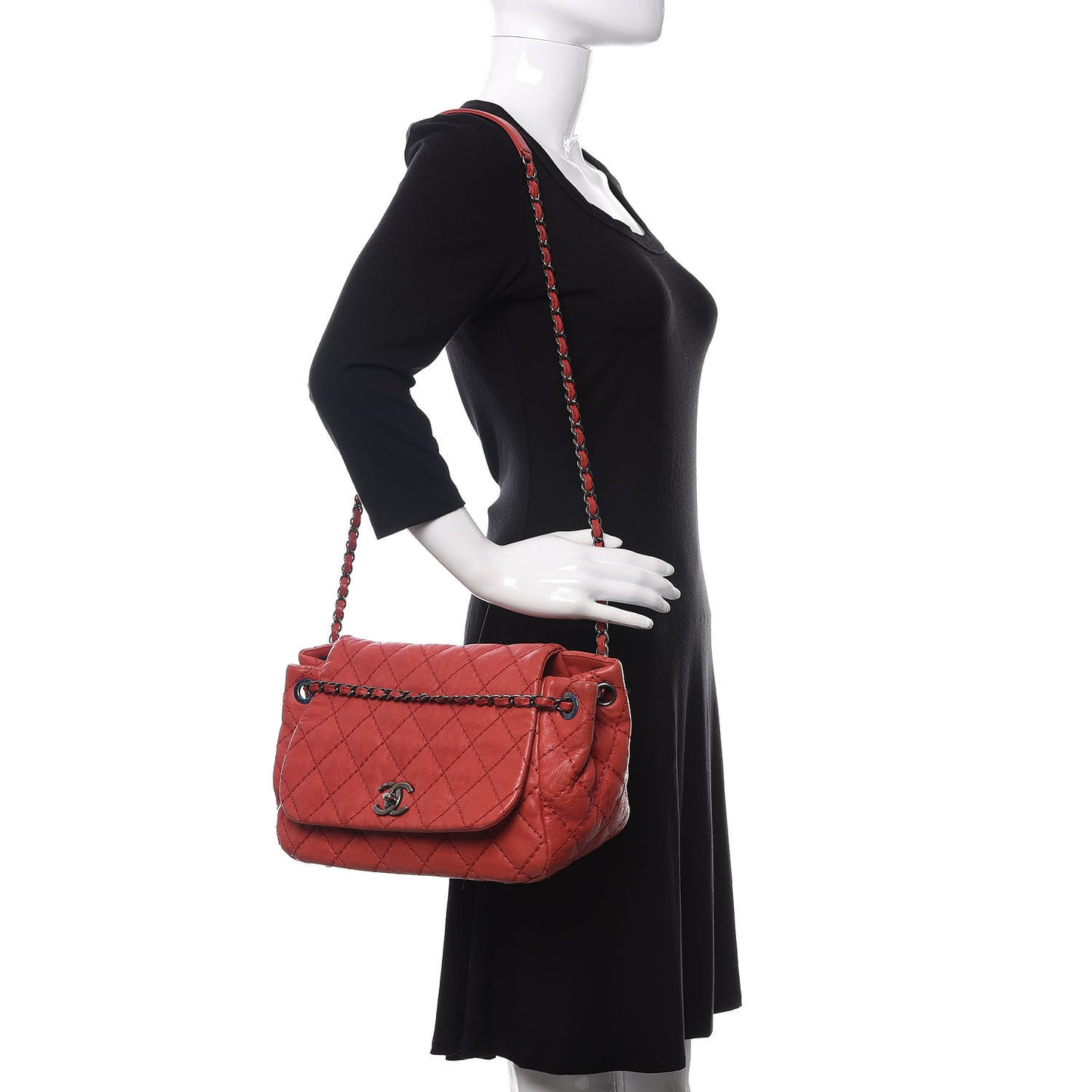Calfskin Stitch It Accordion Flap Red