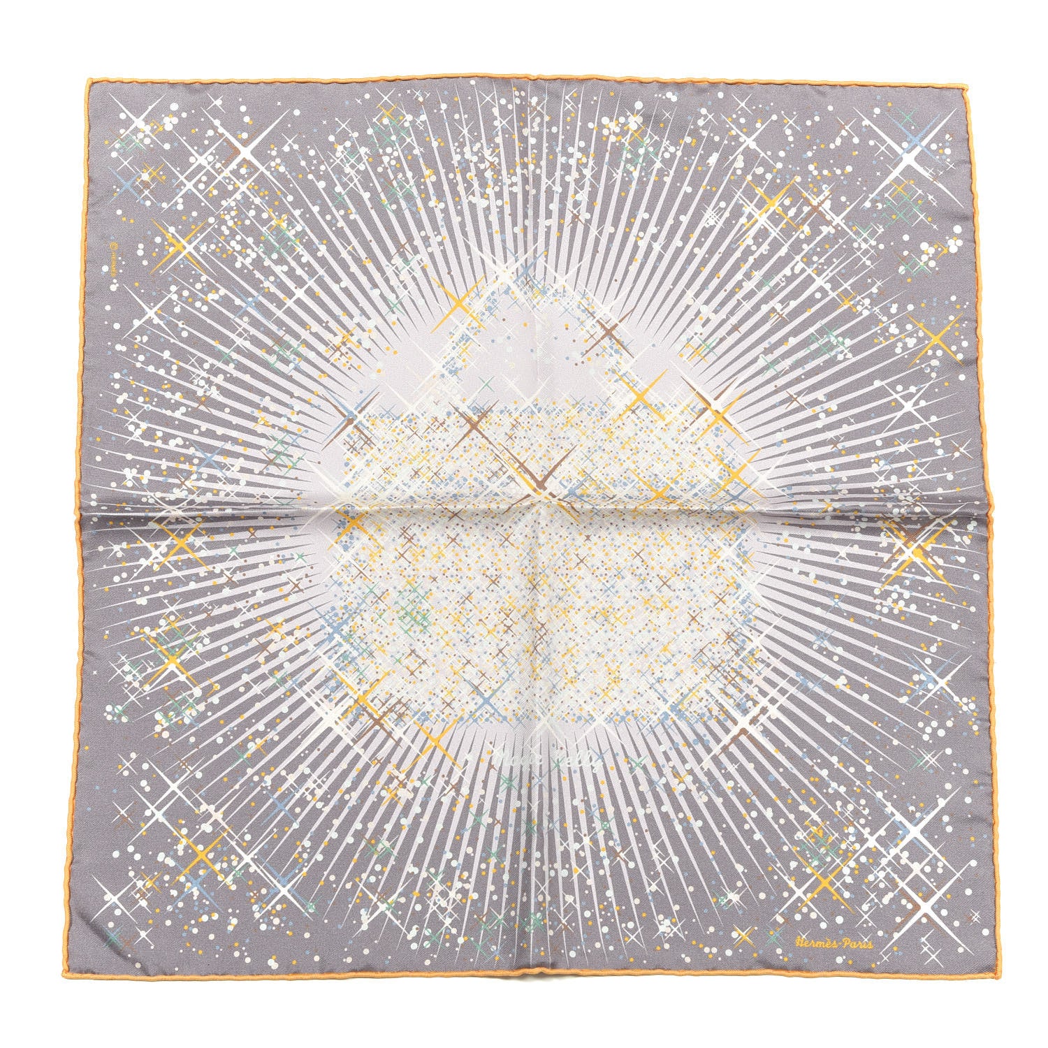Hermes Silk Magic Kelly Pocket Square Scarf Gris Perle Soleil 1 of 5
