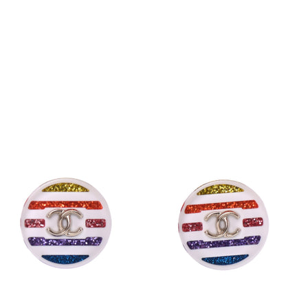 Chanel Resin Crystal CC Earrings White Multicolor 1 of 4