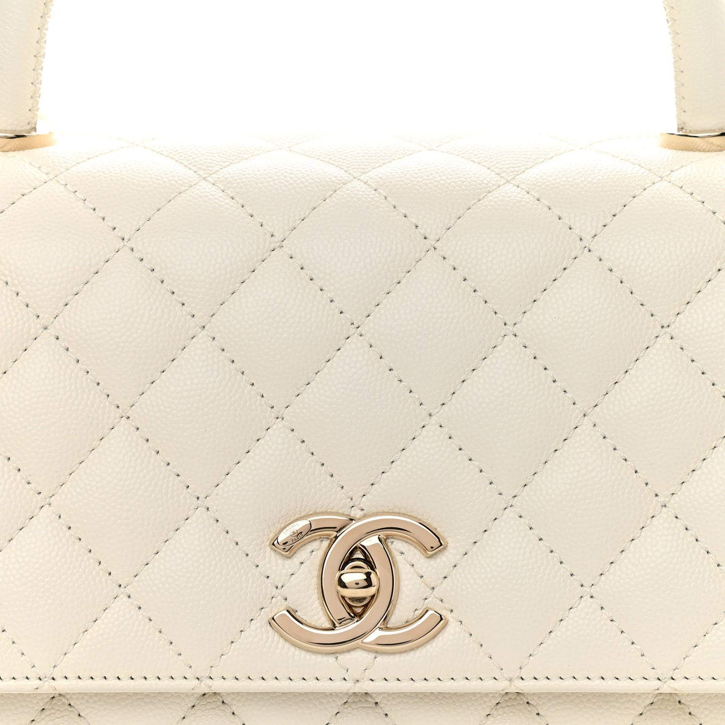 Caviar Quilted Small Coco Handle Flap White