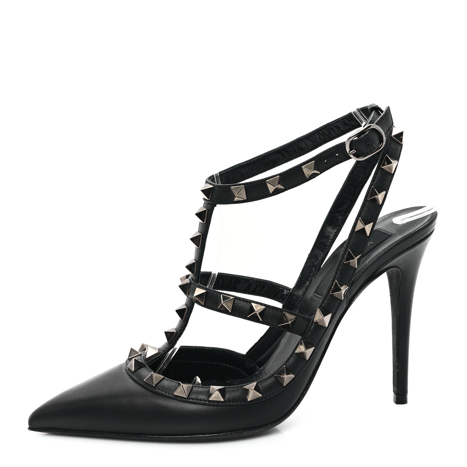 Valentino Garavani Calfskin Nappa Rockstud Ankle Strap 100mm Pumps 37 Black 1 of 9
