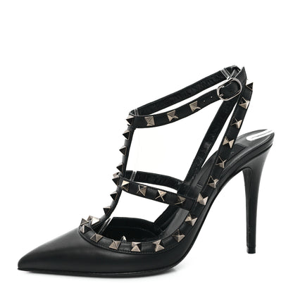 Valentino Garavani Calfskin Nappa Rockstud Ankle Strap 100mm Pumps 37 Black 1 of 9