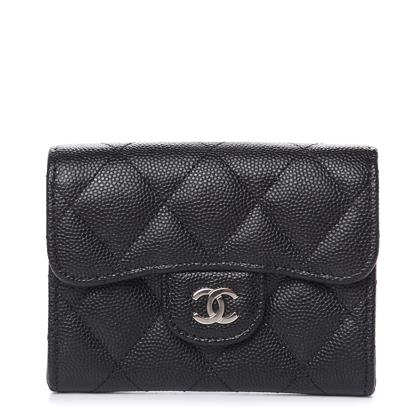 Caviar Quilted Flap Card Holder Wallet Black