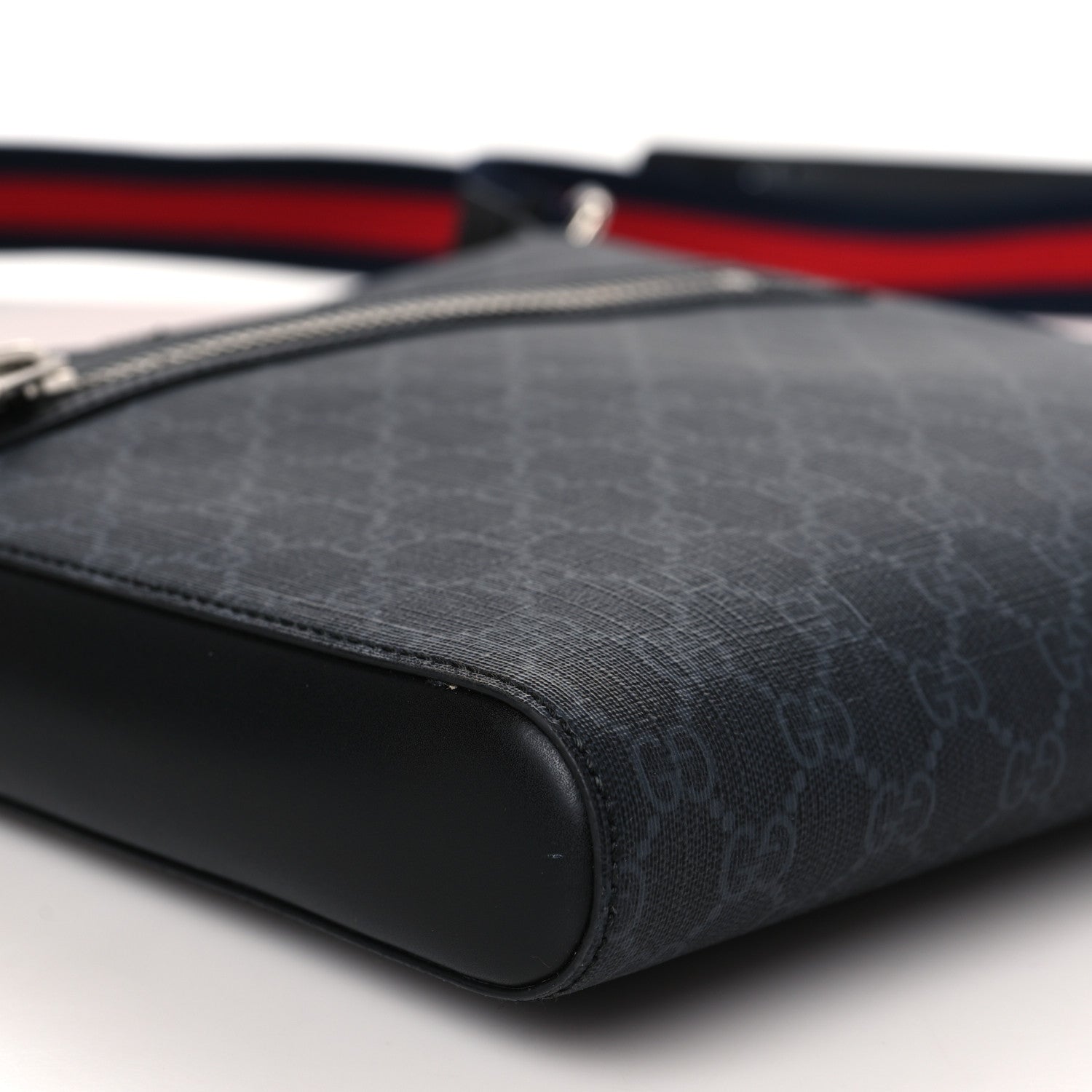 Gucci GG Supreme Monogram Appia Calfskin Web Flat Messenger Bag Black Grey 7 of 8