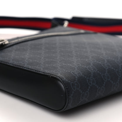 Gucci GG Supreme Monogram Appia Calfskin Web Flat Messenger Bag Black Grey 7 of 8