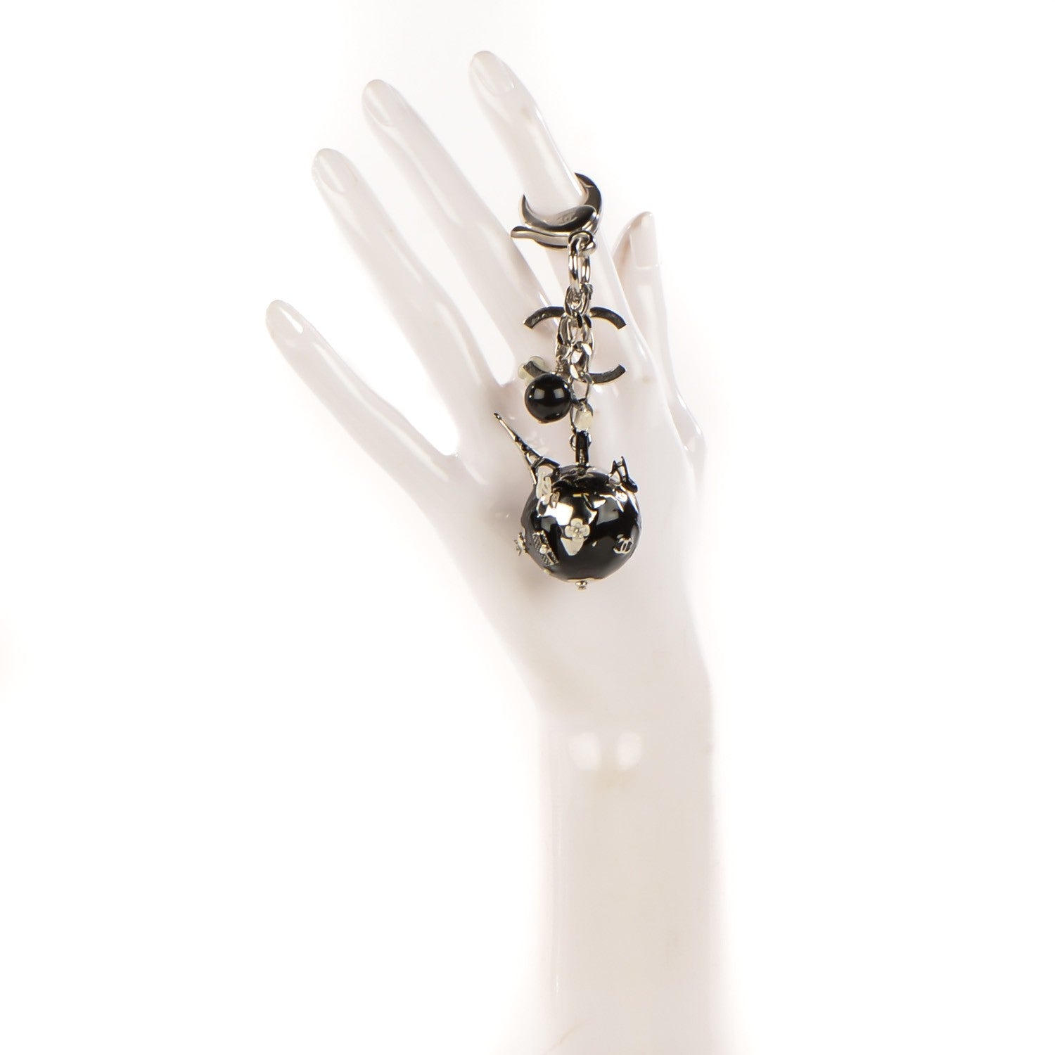 Chanel Pearl Enamel CC Camellia Globe Bag Charm Silver 3 of 6
