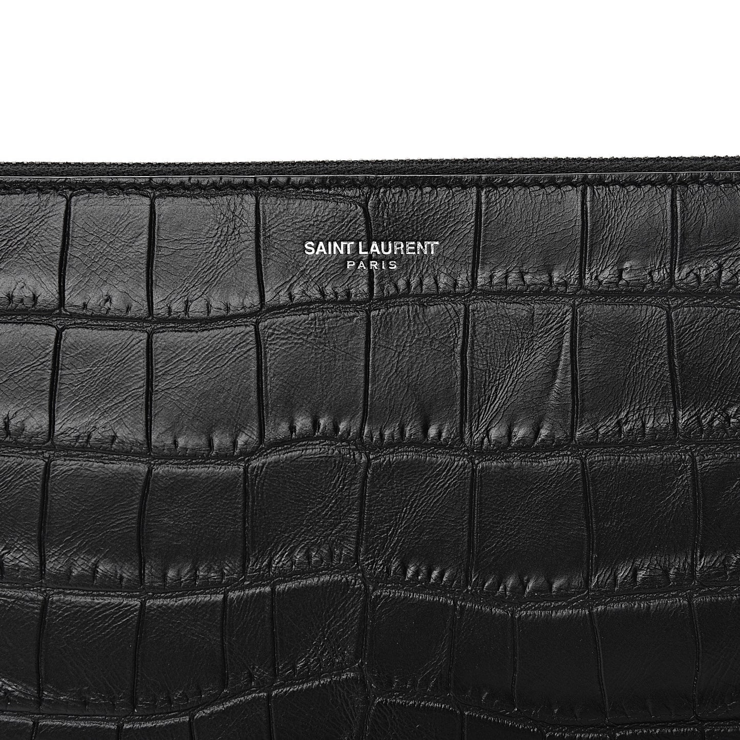 Calfskin Crocodile Embossed Zipped Tablet Holder Black