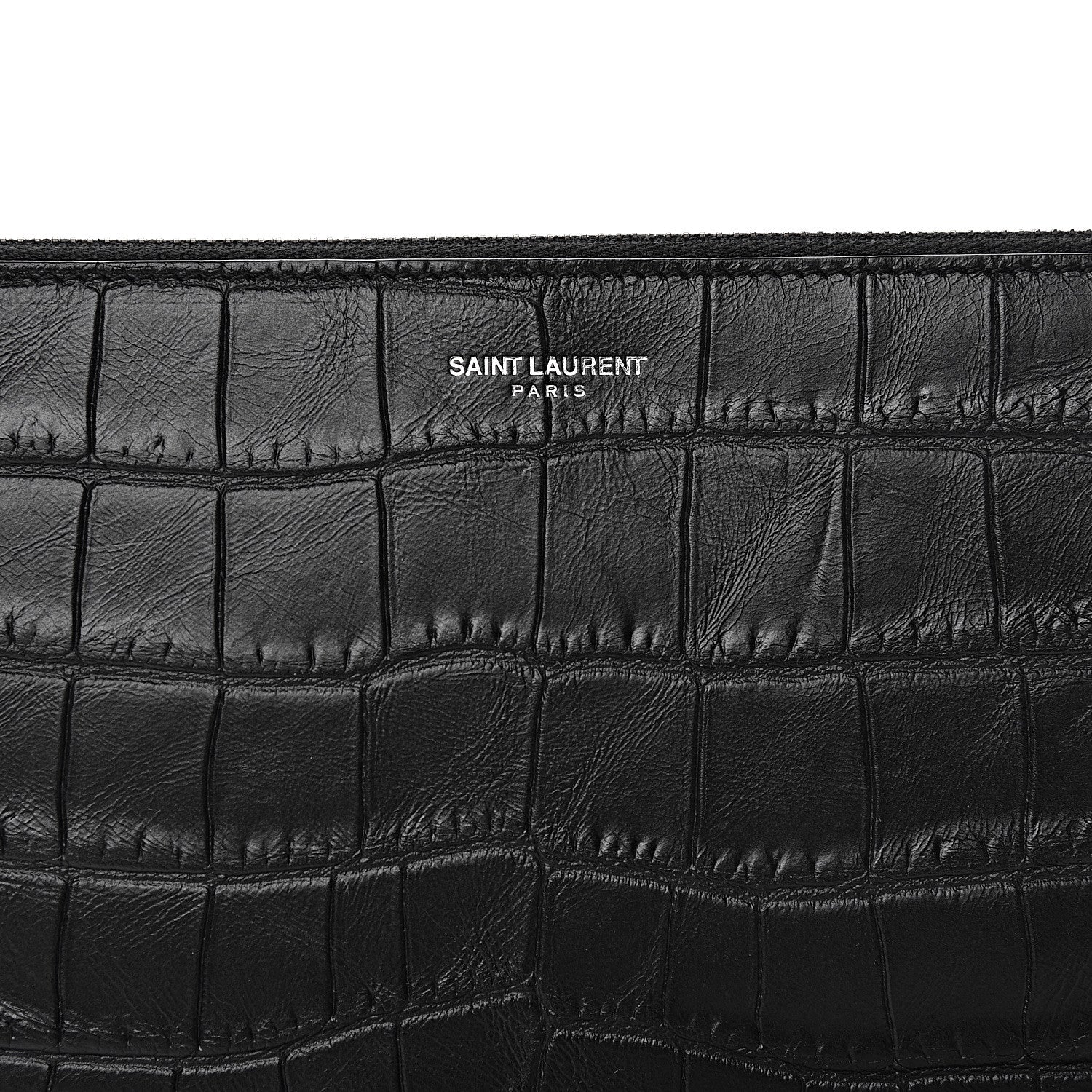 Saint Laurent Calfskin Crocodile Embossed Zipped Tablet Holder Black 7 of 8