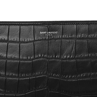 Saint Laurent Calfskin Crocodile Embossed Zipped Tablet Holder Black 7 of 8