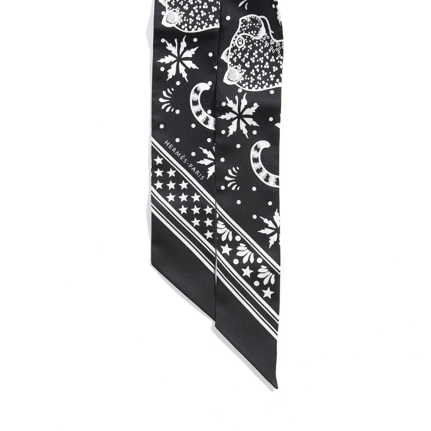 Hermes Silk Les Leopards Twilly Black White 3 of 4