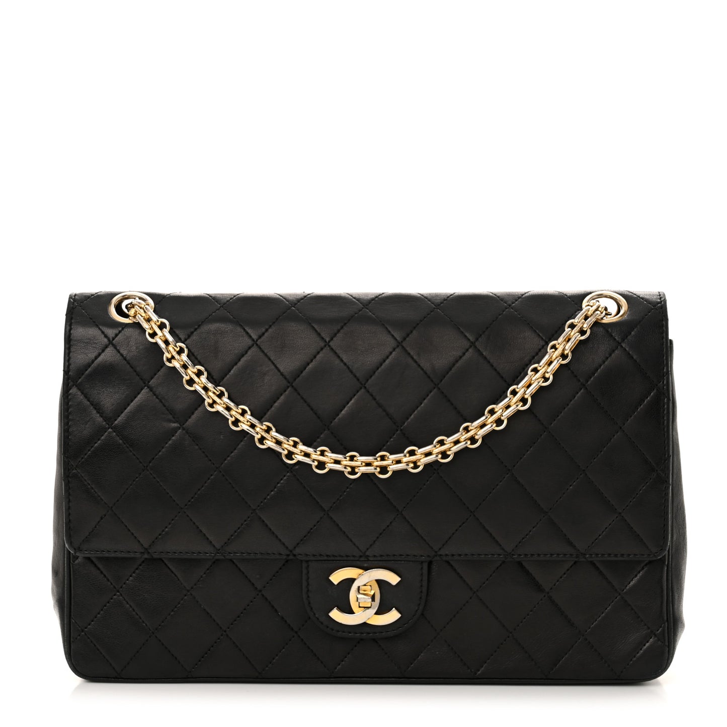 Lambskin Quilted Medium Double Flap Bijoux Chain Black