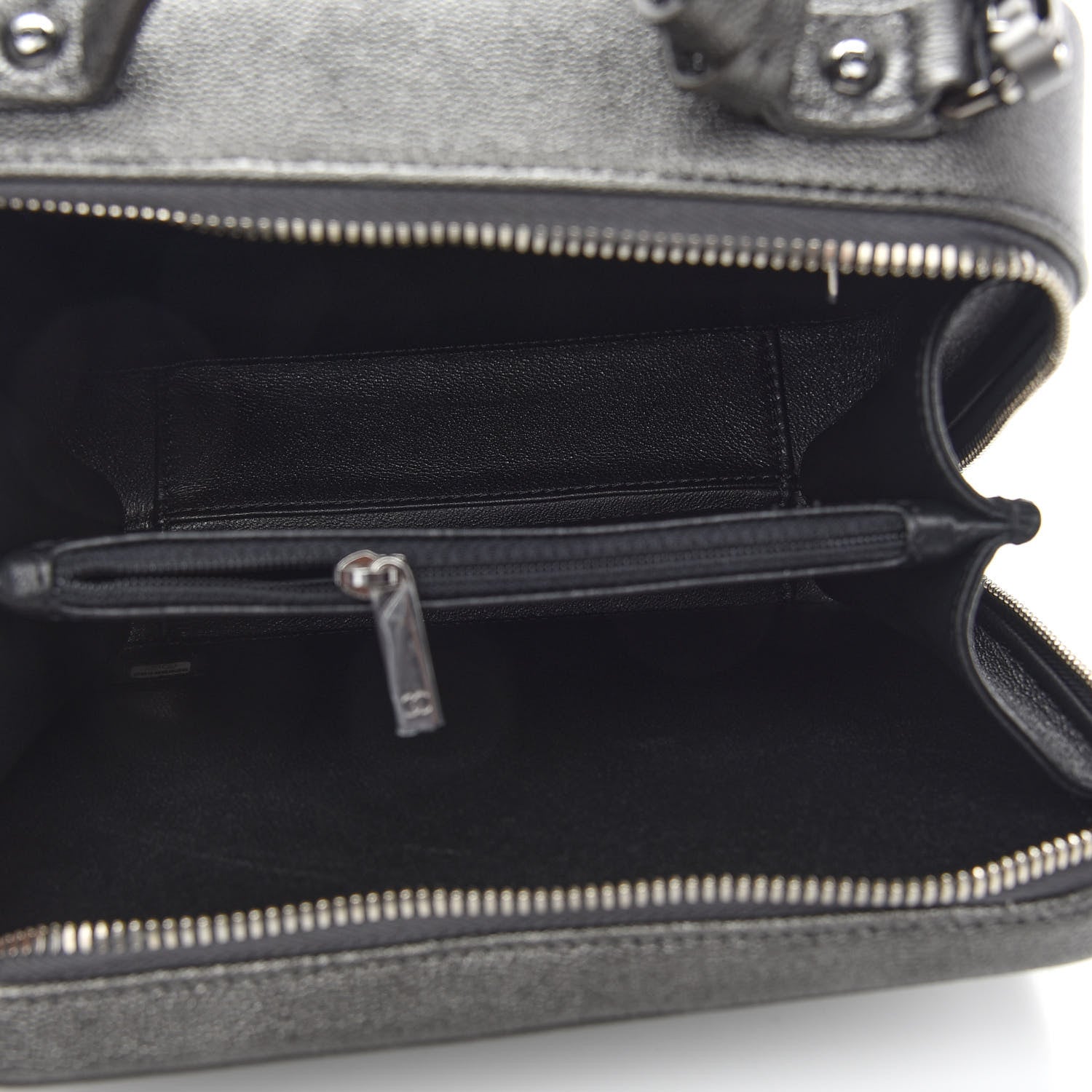 Chanel Metallic Caviar Quilted Medium CC Filigree Vanity Case Dark Silver 5 of 9