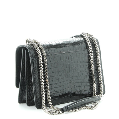 Saint Laurent Calfskin Crocodile Embossed Medium Monogram Sunset Black 4 of 9
