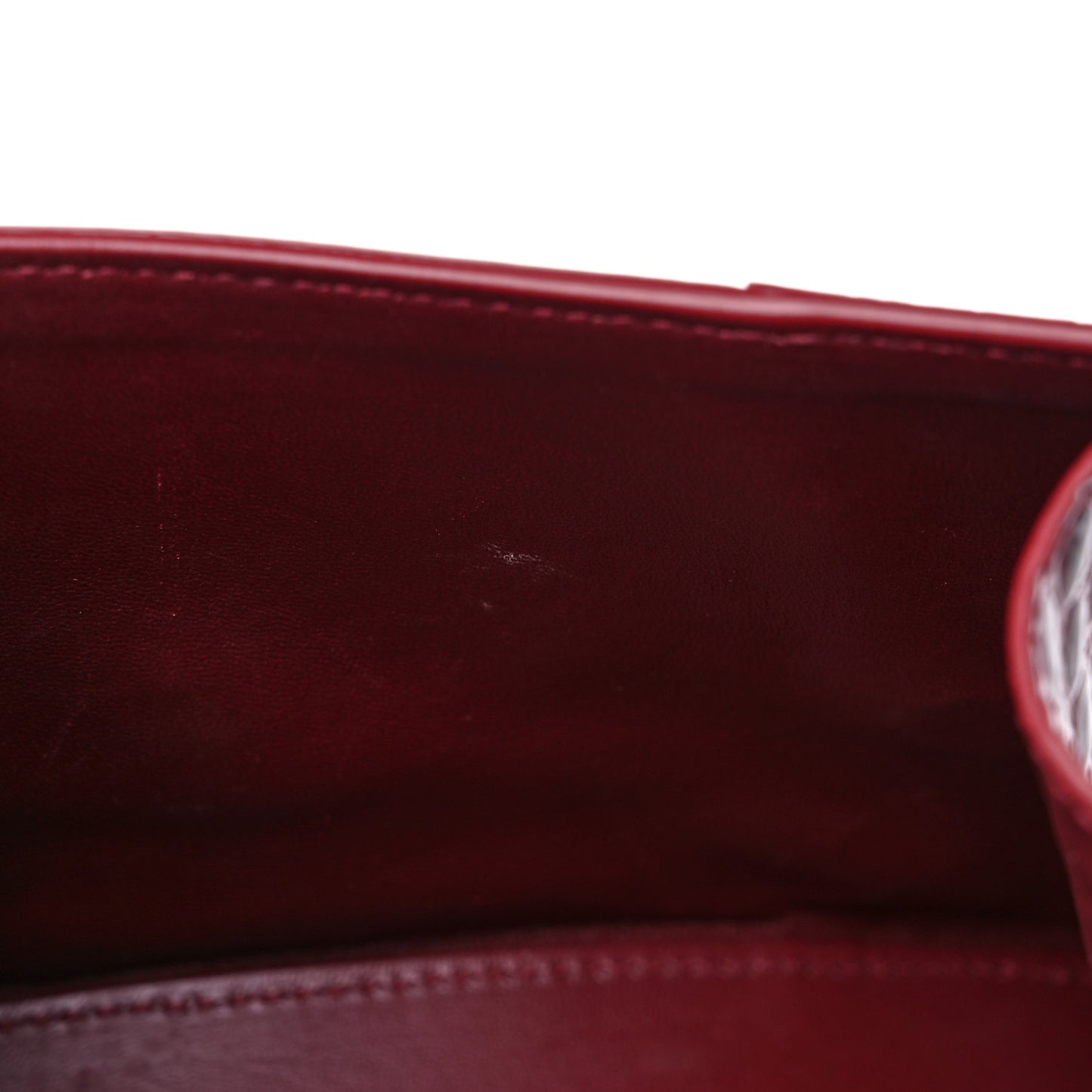 Shiny Calfskin Crocodile Embossed Small Hourglass Top Handle Bag Dark Red