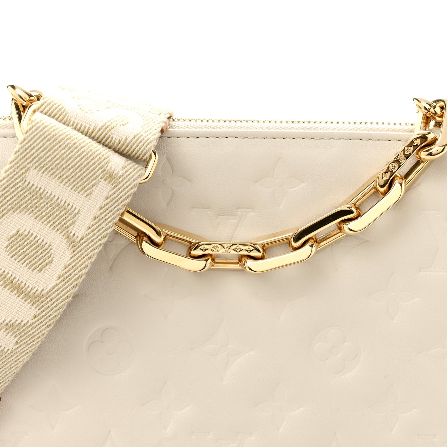 Lambskin Embossed Monogram Coussin PM Beige Cream