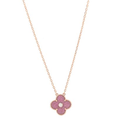 Van Cleef & Arpels 18K Rose Gold Diamond Rhodonite Vintage Alhambra Pendant Necklace 1 of 6