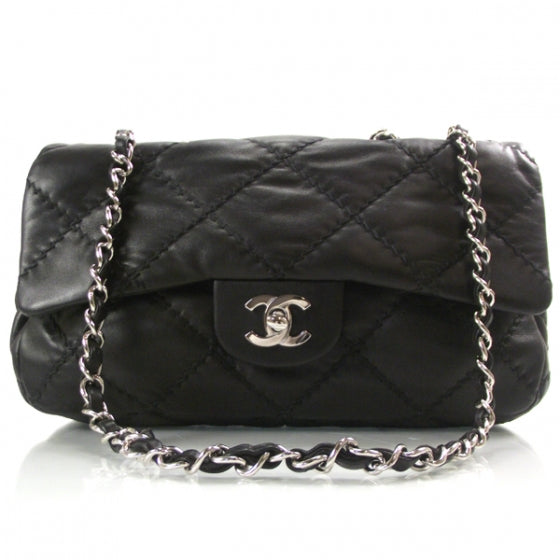 Lambskin Stitched Medium Flap Black
