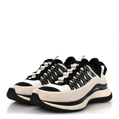 Chanel Fabric Suede Calfskin CC Sneakers 39.5 White Black 4 of 12