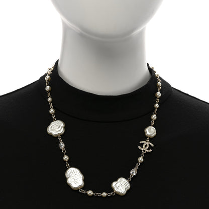 Chanel Pearl Crystal Camellia CC Necklace Gold 2 of 6