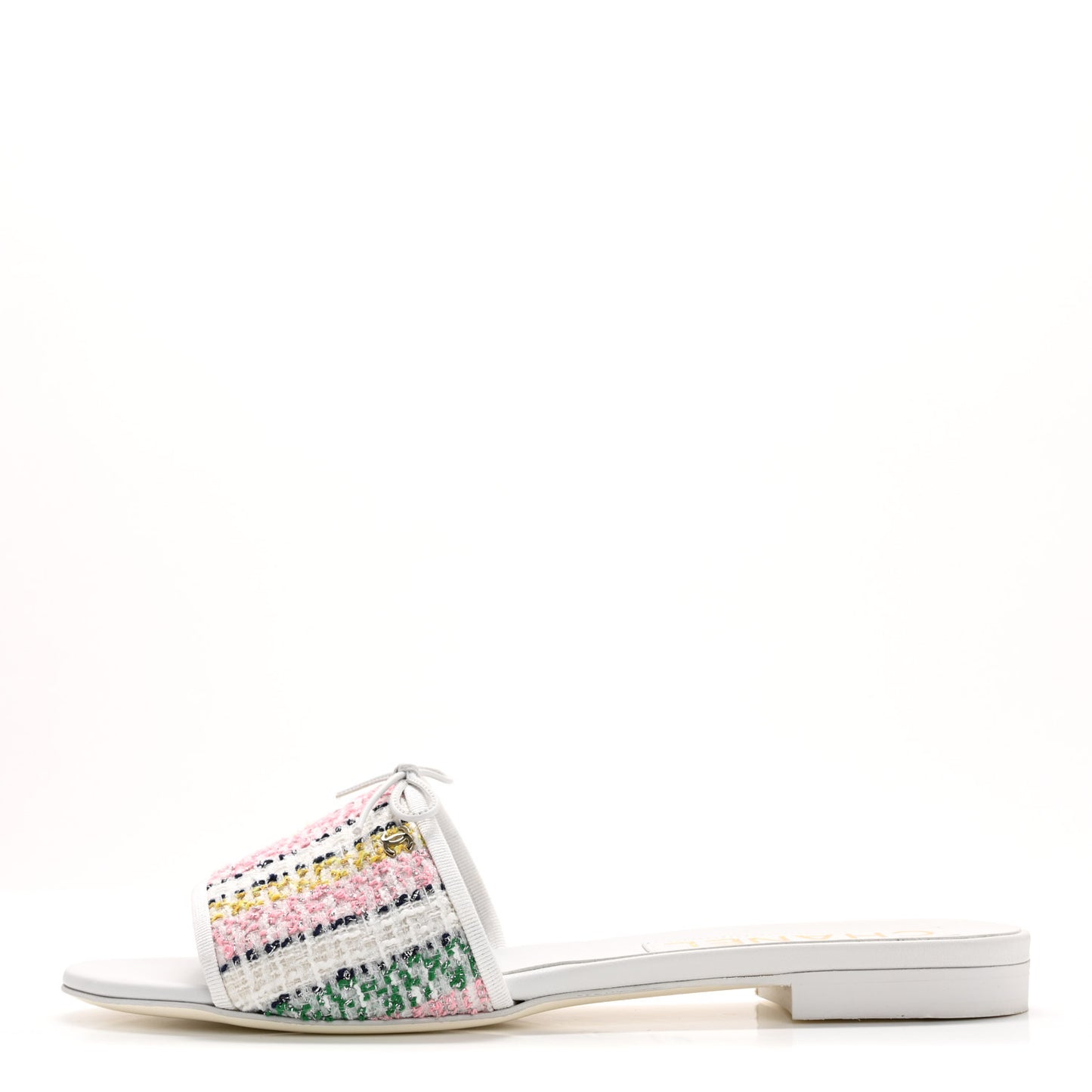 Tweed Lambskin CC Mules 40.5 White Multicolor