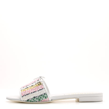Chanel Tweed Lambskin CC Mules 40.5 White Multicolor 1 of 10