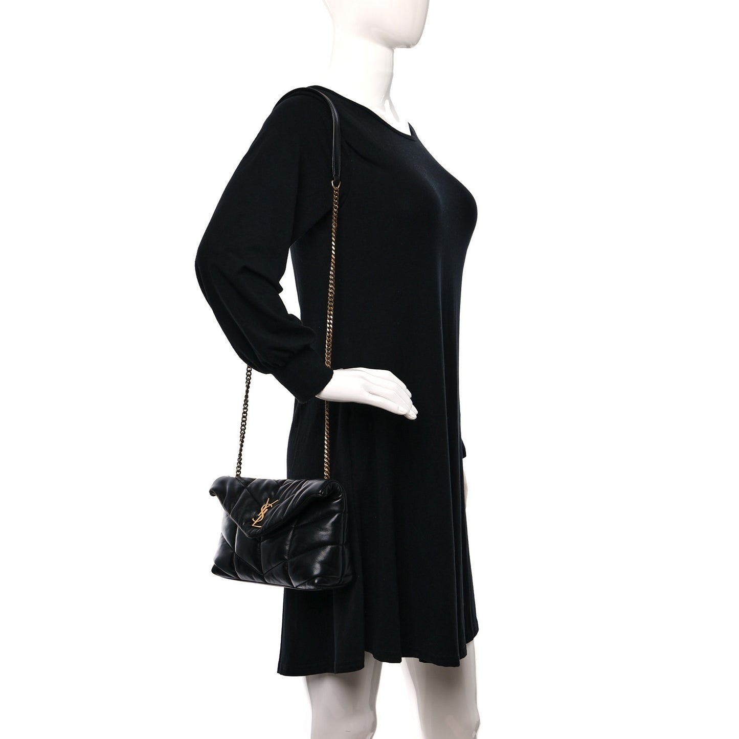 Lambskin Quilted Toy Loulou Puffer Monogram Chain Satchel Black