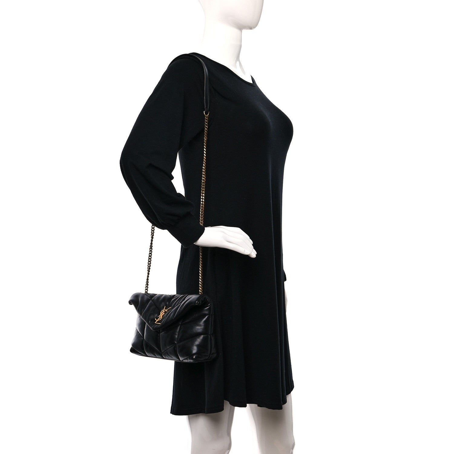 Saint Laurent Lambskin Quilted Toy Loulou Puffer Monogram Chain Satchel Black 2 of 9