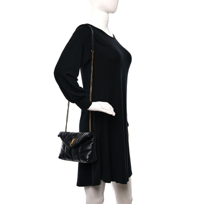 Saint Laurent Lambskin Quilted Toy Loulou Puffer Monogram Chain Satchel Black 2 of 9