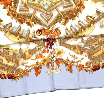 Hermes Silk Au Pays de Cocagne Scarf 90 Ciel White Ocre Orange 2 of 5