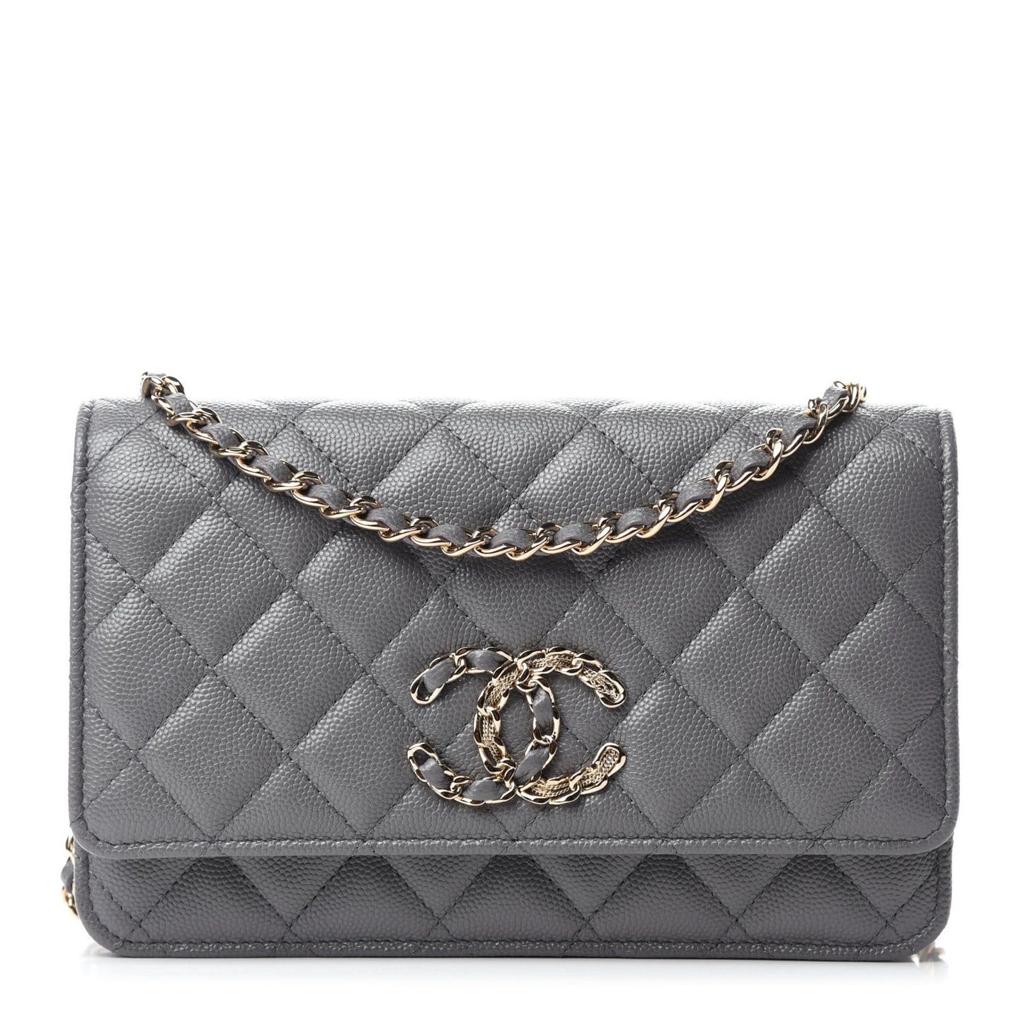 Caviar Quilted French New Wave Chain CC Wallet On Chain WOC Grey