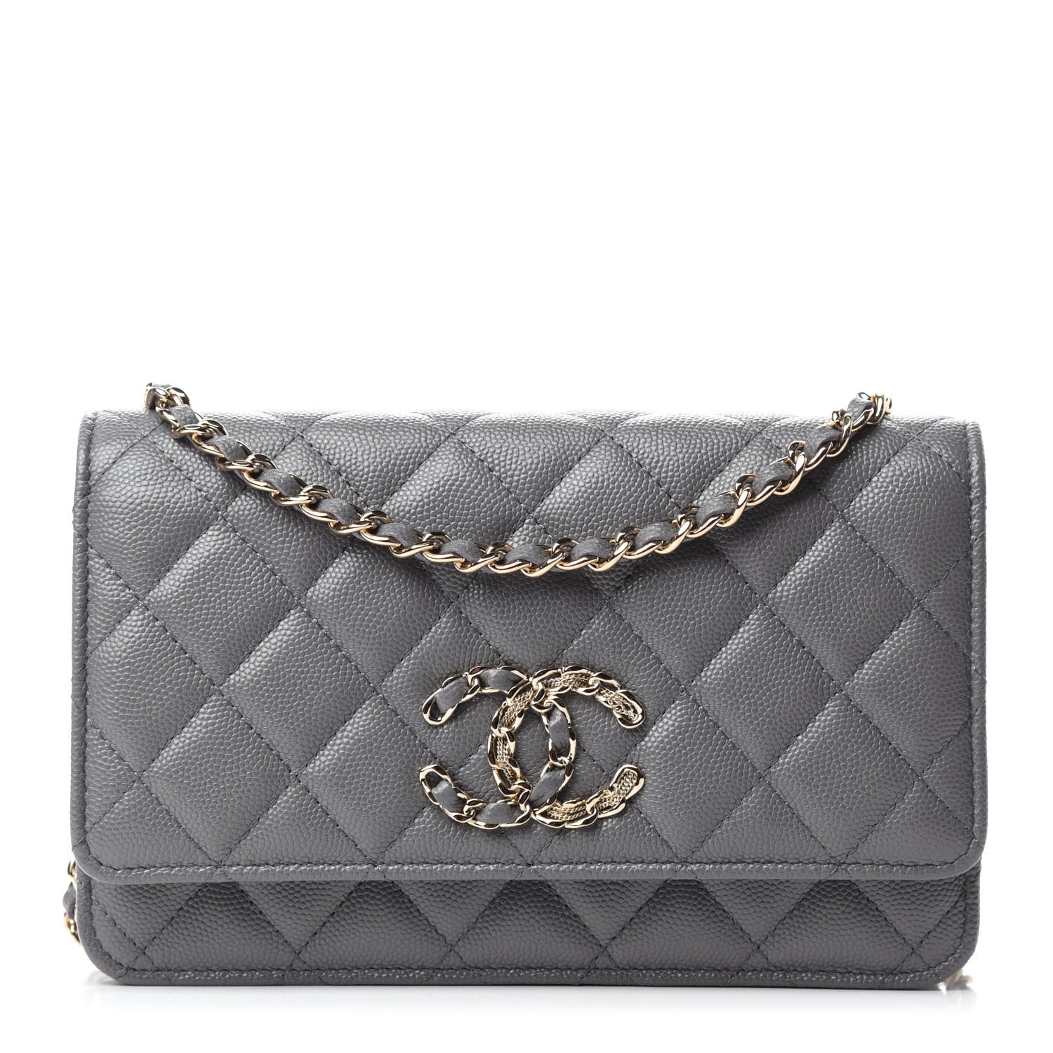 Chanel Caviar Quilted French New Wave Chain CC Wallet On Chain WOC Grey 1 of 13