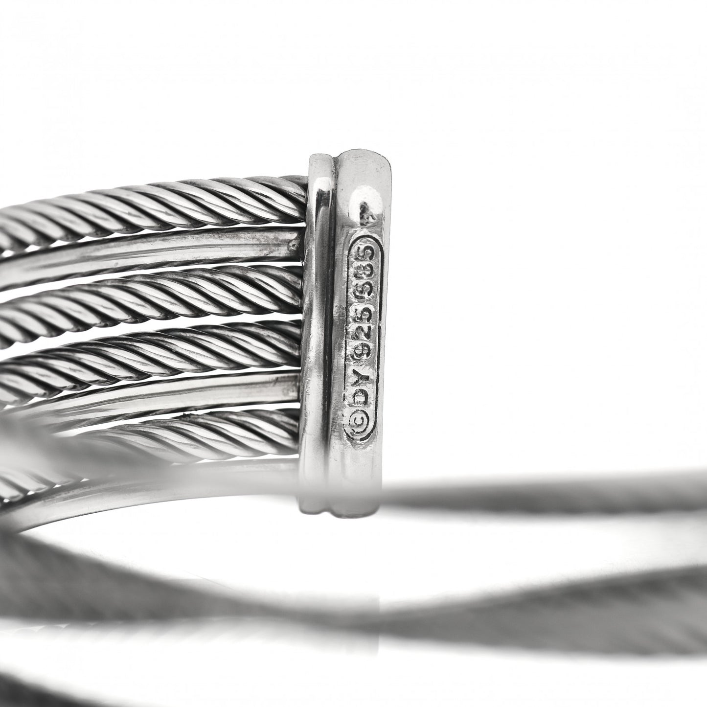 Sterling Silver 14K White Gold Black Diamond Crossover Four Row Cuff Bracelet