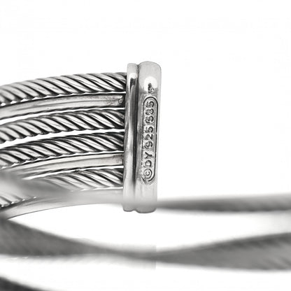 David Yurman Sterling Silver 14K White Gold Black Diamond Crossover Four Row Cuff Bracelet 4 of 4