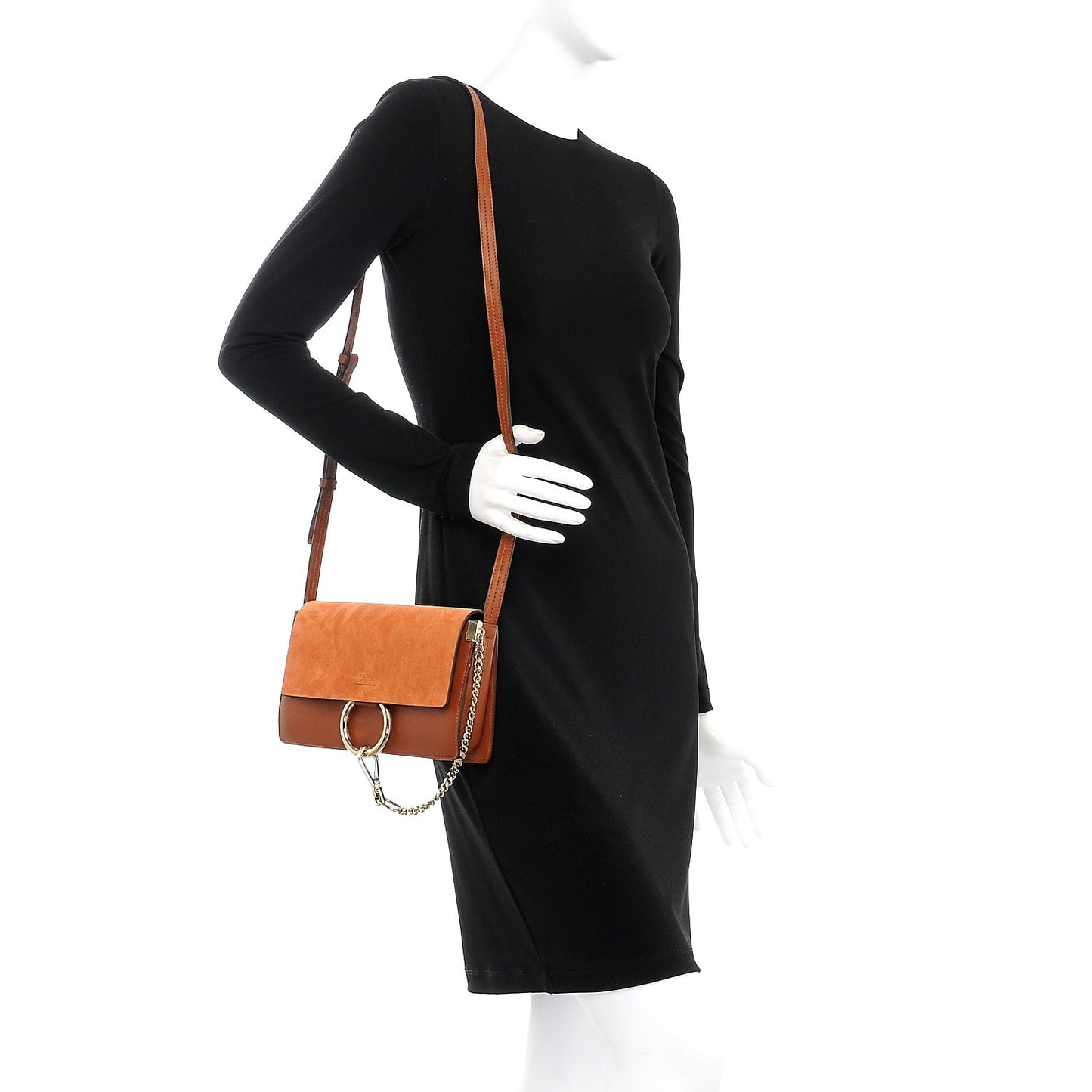 Suede Calfskin Small Faye Shoulder Bag Tobacco