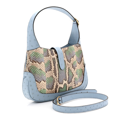 Gucci Snakeskin Ostrich Calfskin Small Jackie 1961 Hobo Blue Multicolor 3 of 10
