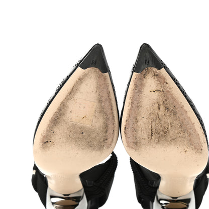 Fendi FF Perforated Calfskin Slingback Mid-Heel Pumps 35 Black 1 of 10