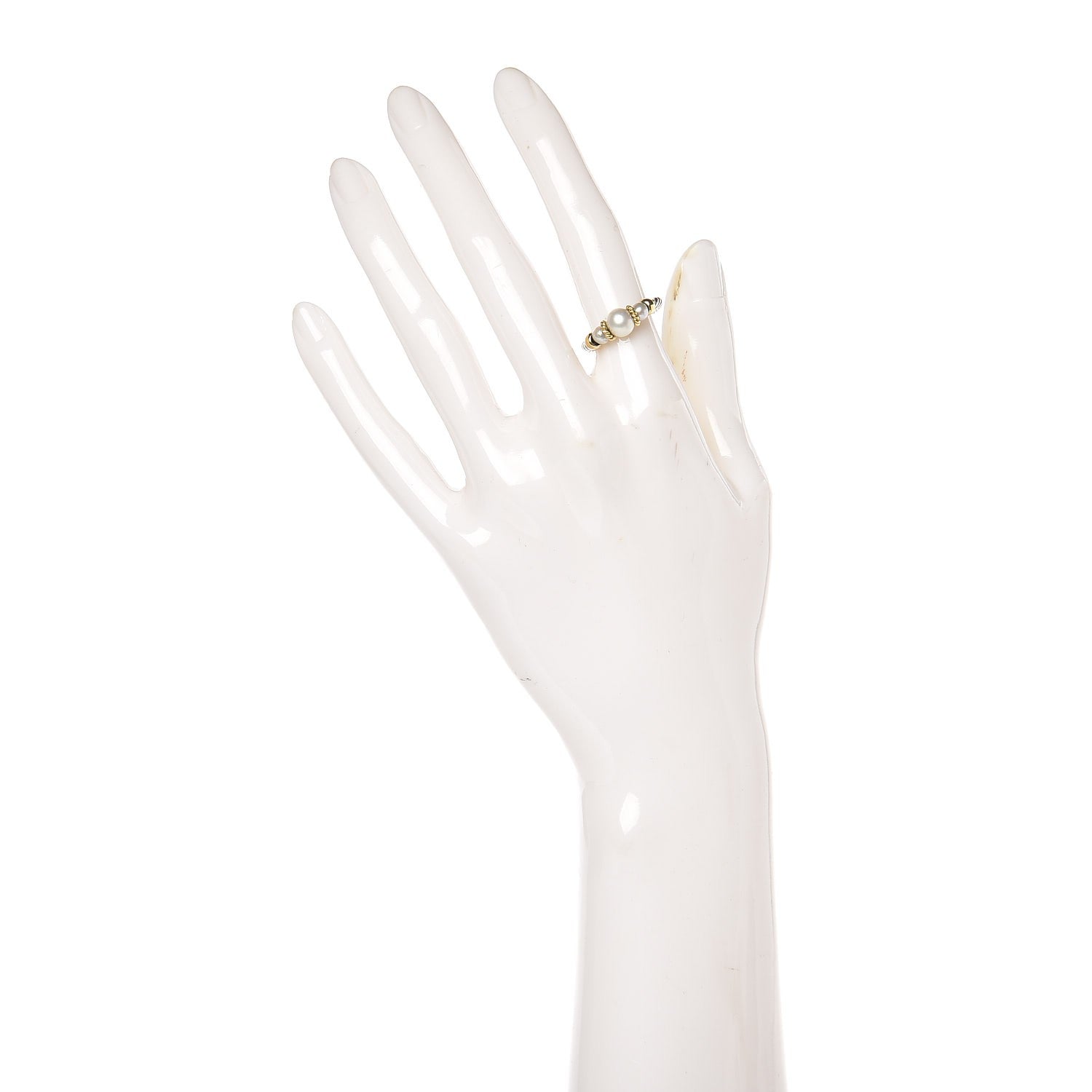 David Yurman Sterling Silver 18K Yellow Gold Pearl Cable Ring 50.5 5.5 2 of 4