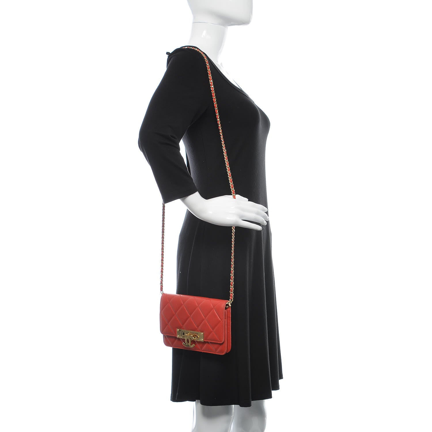 Chanel Lambskin Quilted Golden Class Wallet on Chain WOC Red 2 of 13