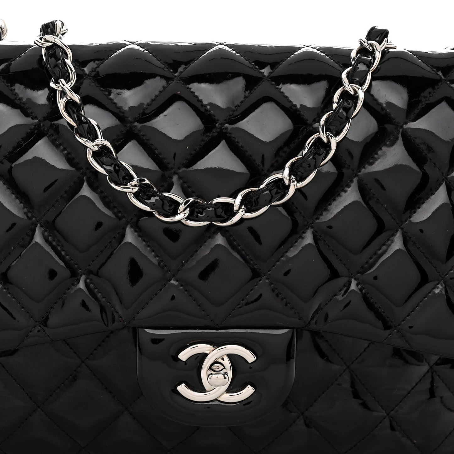 Patent Quilted Jumbo Single Flap Black