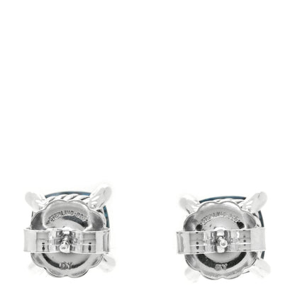David Yurman Sterling Silver Diamond Hampton Blue Topaz 9mm Chatelaine Earrings 3 of 5